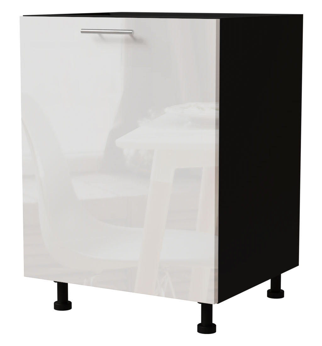 Feldmann-Wohnen Küchenunterschrank Weiß Hochglanz, Schwarz 60x82x50 cm