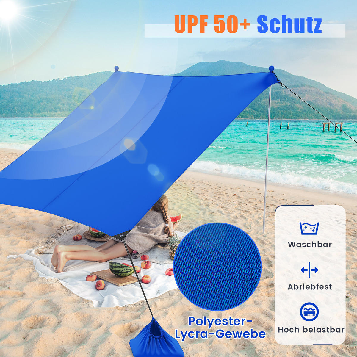 STRANDZELT Blau - Blau, Kunststoff (300/300cm) - COSTWAY