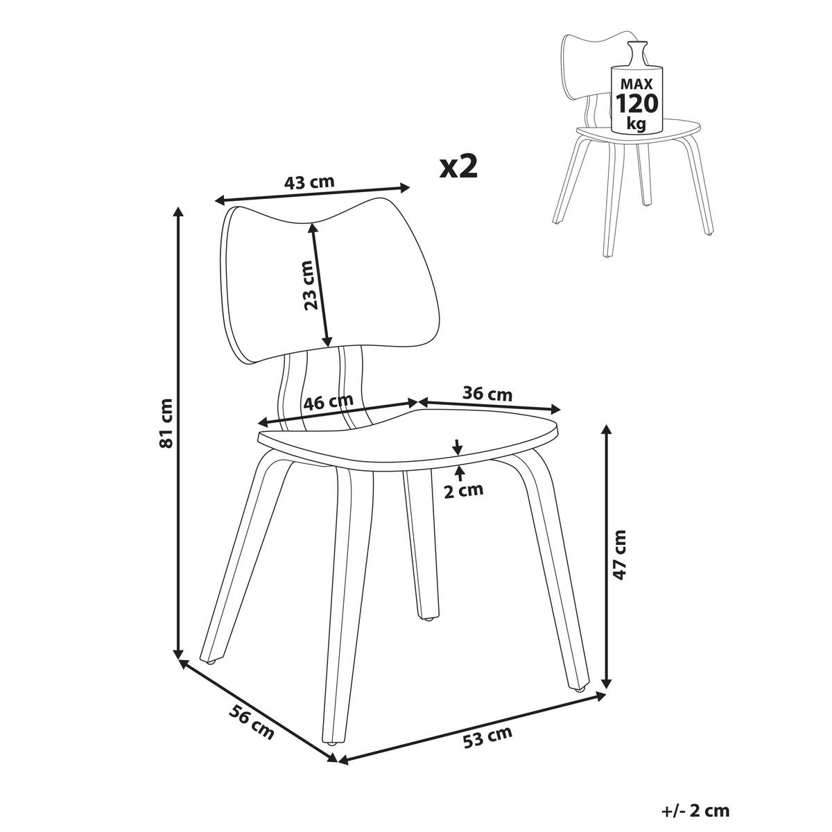 ESSZIMMERSTUHL 2er-Set Dunkelbraun Diana - Dunkelbraun, Holz (53/81/56cm) - Beliani