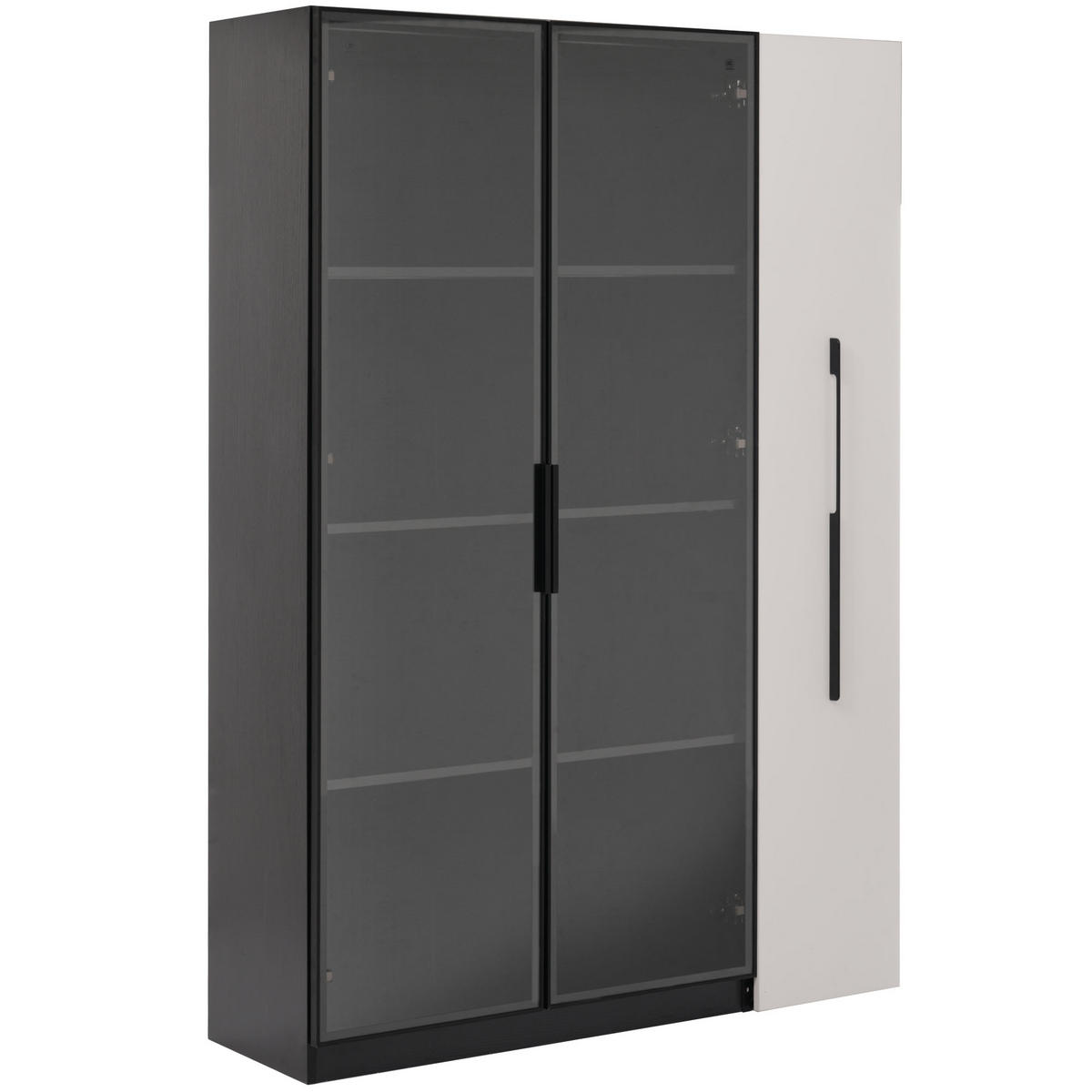 VITRINE 110,5/35/160 cm schwarz/weiß aus MDF und Glas mit LED und Seitenauszug - Schwarz, Holzwerkstoff (110.5/160/35cm) - OKWISH