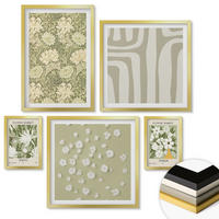 WANDBILDER 5er Set - 50x50 cm & 20x30 cm & 40x60 cm Goldrahmen - Boho-Pflanzenkompositionen in Pastellfarben - Goldfarben, Kunststoff (40/60cm) - ArtPrintCave