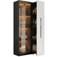 VITRÍNA z MDF 70x40x160 cm černo-bílá s LED osvětlením, bočním výsuvem a skleněnou přední částí - černá, kompozitní dřevo (70/160/40cm) - Modfu