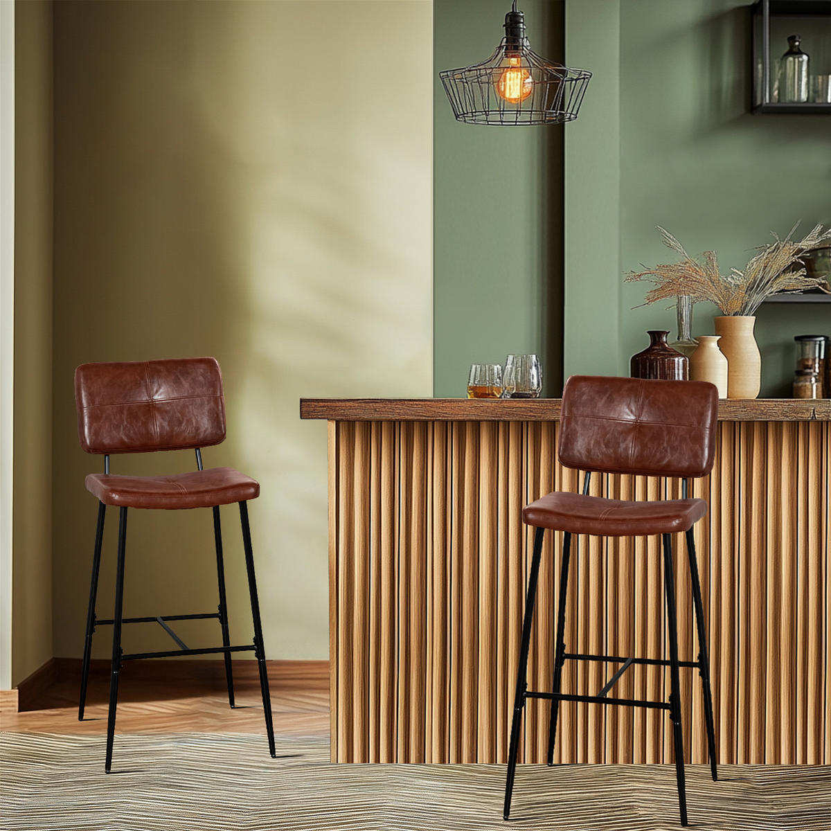 BARHOCKER in Eisen Kunstleder - Dunkelbraun, Metall (46.5/104/53cm) - Meubles Cosy