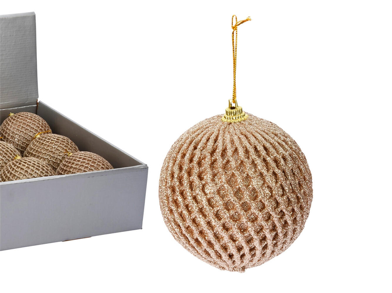 LAALU CHRISTBAUMKUGEL-SET 12 Ornamenten: Champagner-Netz-Ornamente 10 cm - Champagner, Kunststoff (40/15/55cm) - LAALU