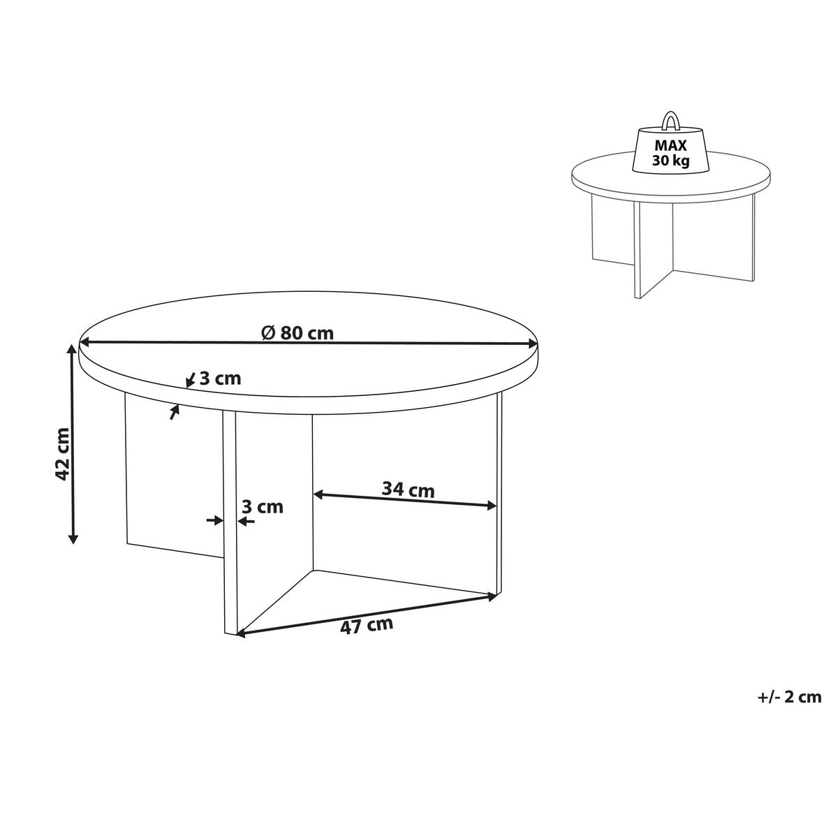 COUCHTISCH grau Steinoptik rund 80 cm Stanton - Grau, Holzwerkstoff (80/80/42cm) - Beliani