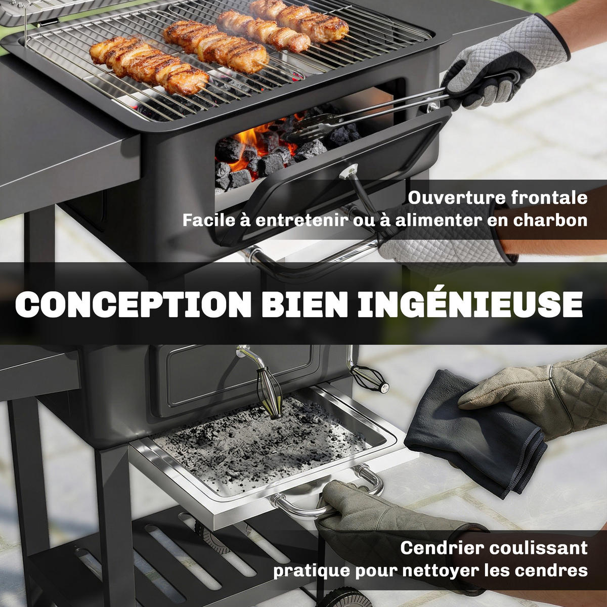 HOLZKOHLEGRILL DE-18280 Schwarz - Schwarz, Metall (63/101.5/112cm) - ComfortXL