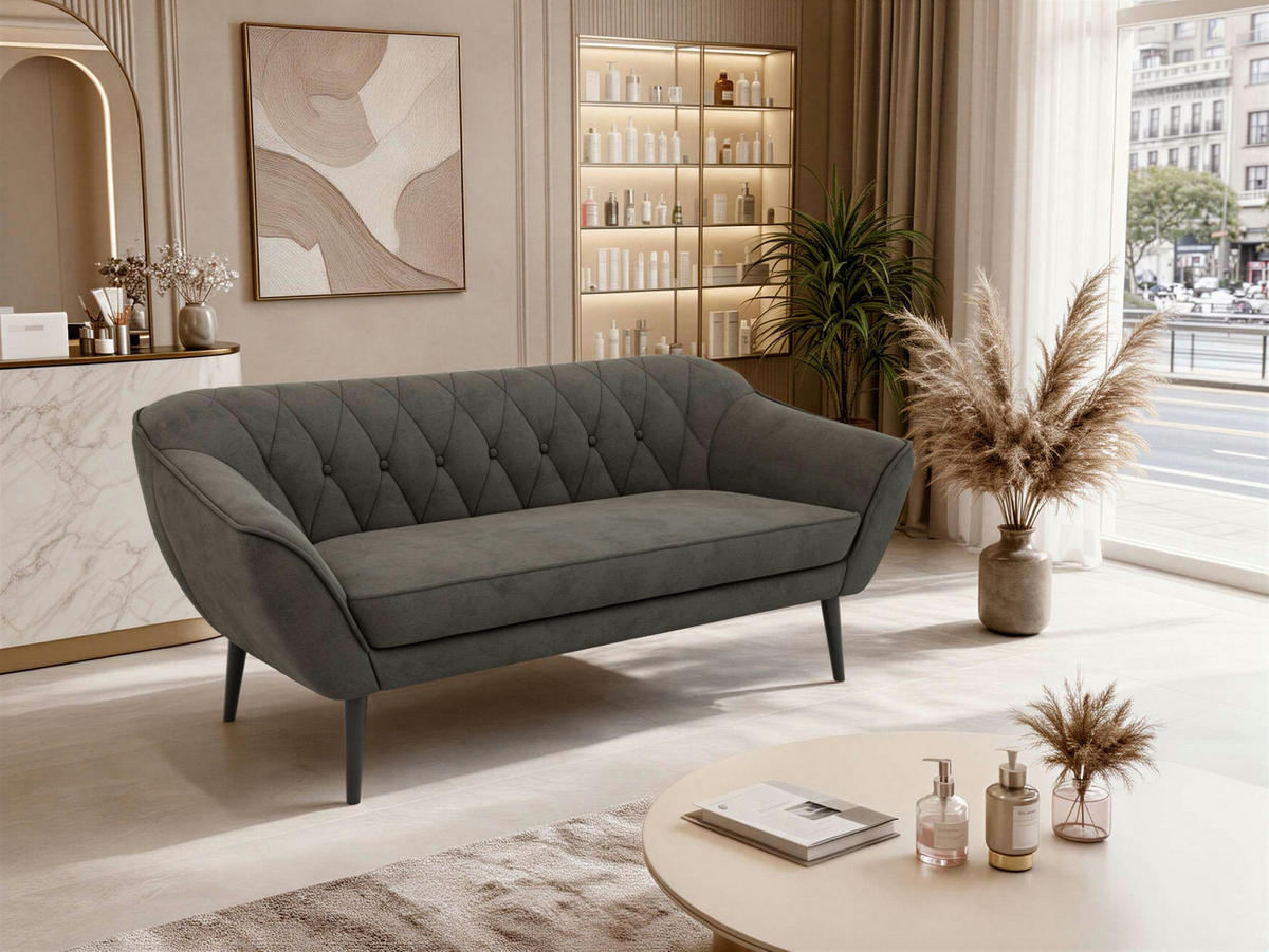 3-SITZER-SOFA PIRS - Dunkelgrau Velvet - Schwarze Beine - Dunkelgrau/Schwarz, Holzwerkstoff/Textil (180/75/74cm) - MKS