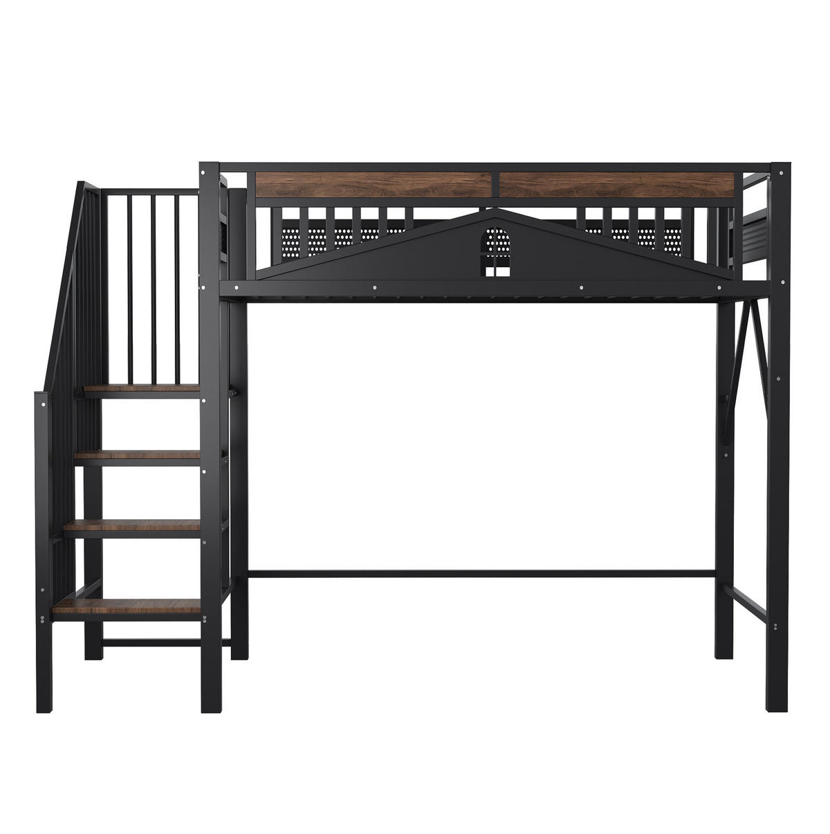 HOCHBETT 90/200 cm aus Metall mit Sicherheitsleiter, Stauraum und Fenster-Design, Schwarz - Schwarz, Metall (90/200cm) - Redom