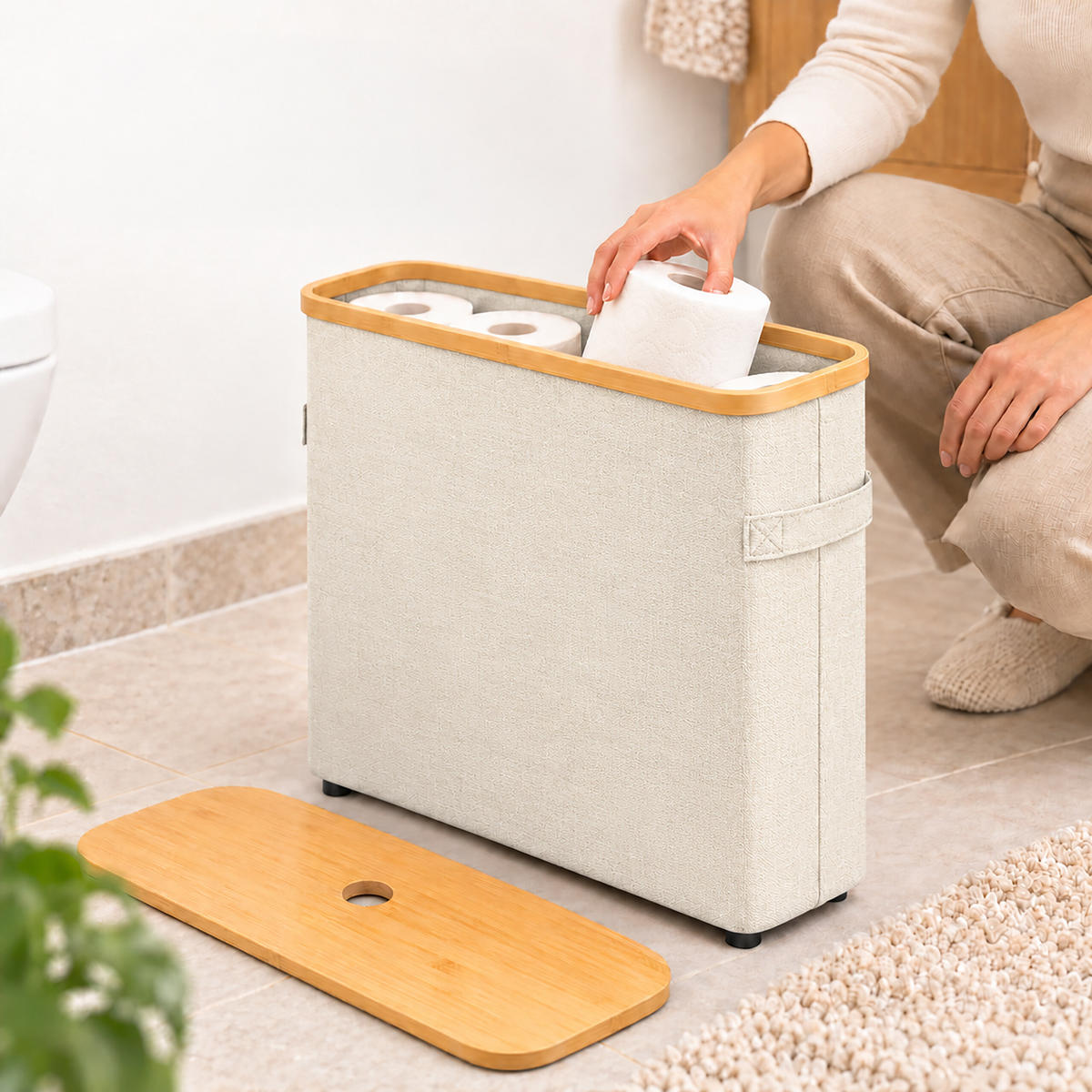 TOILETTENPAPIERBOX Beige Bambus 24 Rollen - Beige, Holz/Kunststoff (45/72/30cm) - Relaxdays