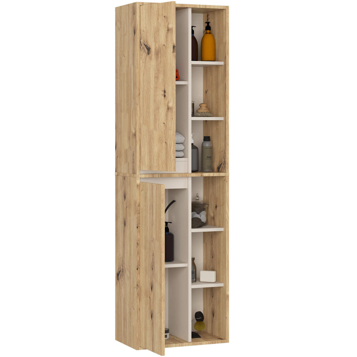 BAD HOCHSCHRANK Vami Eiche Artisan, Kaschmir - Kaschmir/Eiche Artisan, Holzwerkstoff (50/170/30cm) - Akord