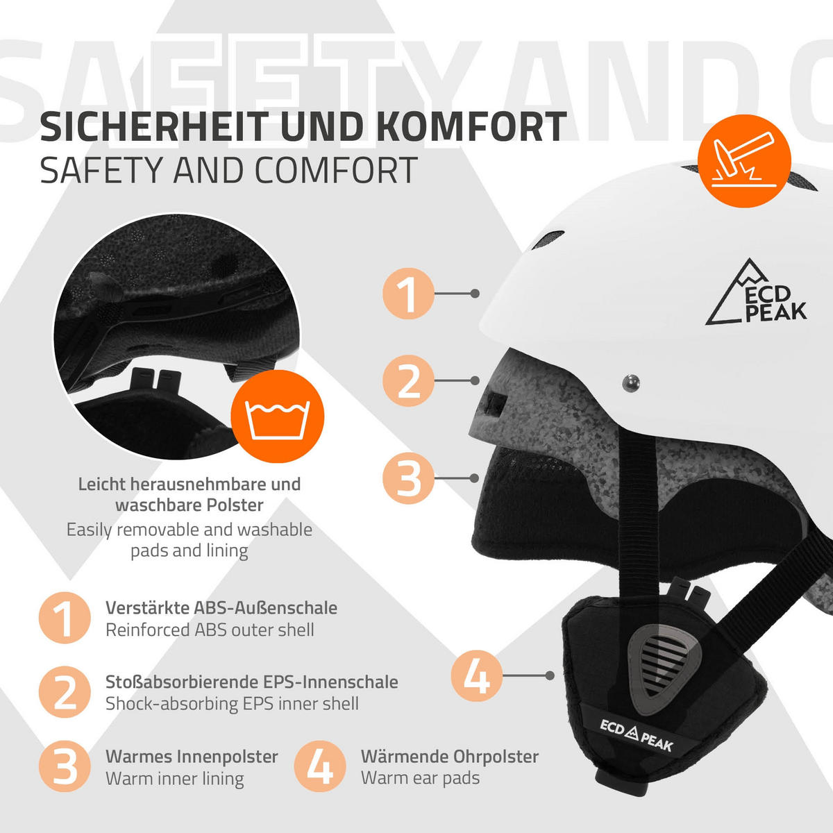 SKIHELM für Herren und Damen Snowboardhelm robust Weiß L 58-61 cm - Weiß, Kunststoff (30/24cm) - ECD-Germany