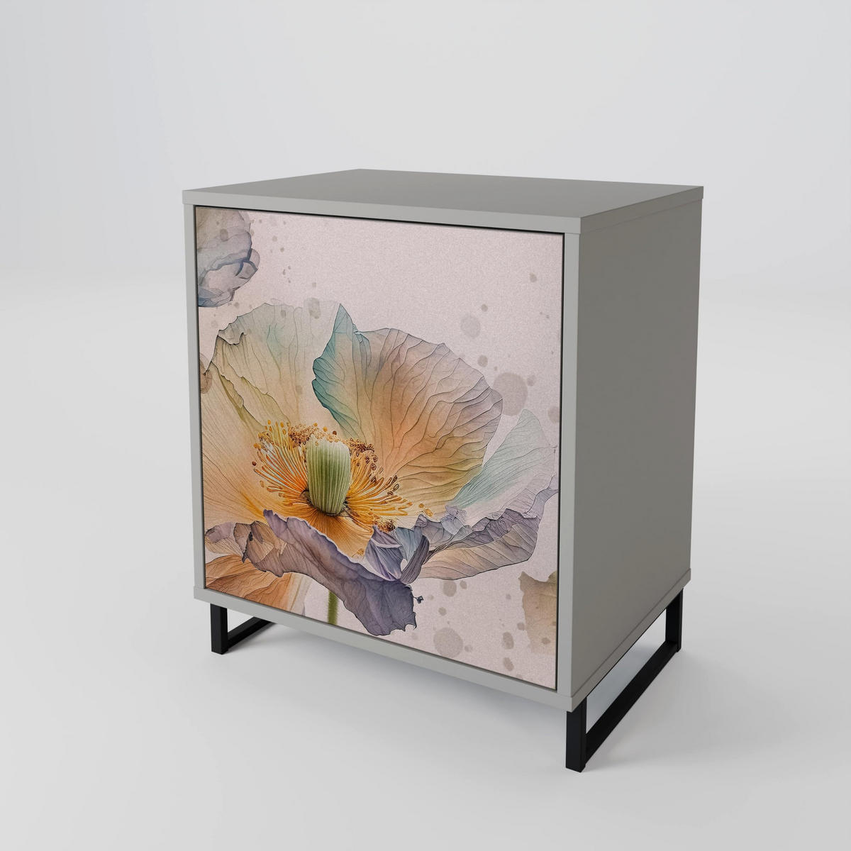 SIDEBOARD SOFTEN POPPY, Grau, 57,5x42x70,5 cm, Schwarze Metall-Sternfüße - Multicolor/Schwarz, Holzwerkstoff/Metall (57.5/70.5/42cm) - SpaceRebels
