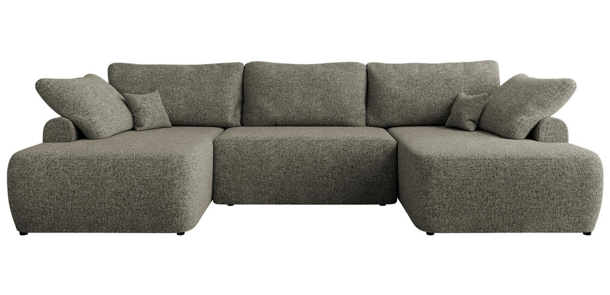 WOHNLANDSCHAFT CUBO U Grau Struktur - Schwarz/Grau, Kunststoff/Textil (370/100/187cm) - MKS