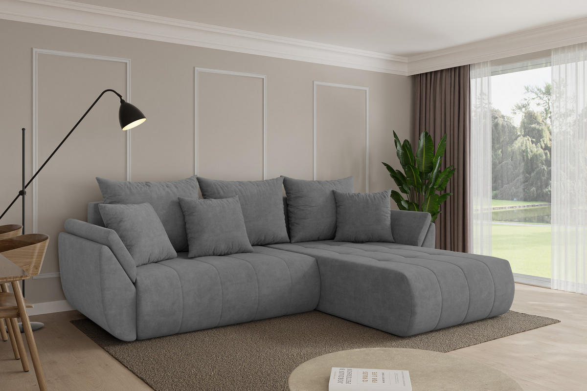 ROHOVÁ SEDAČKA s funkcí spaní, otoman vpravo TOKO-L 277x194x86 šedá velur - černá/šedohnědá, kompozitní dřevo/textil (277/194cm) - ALTDECOR