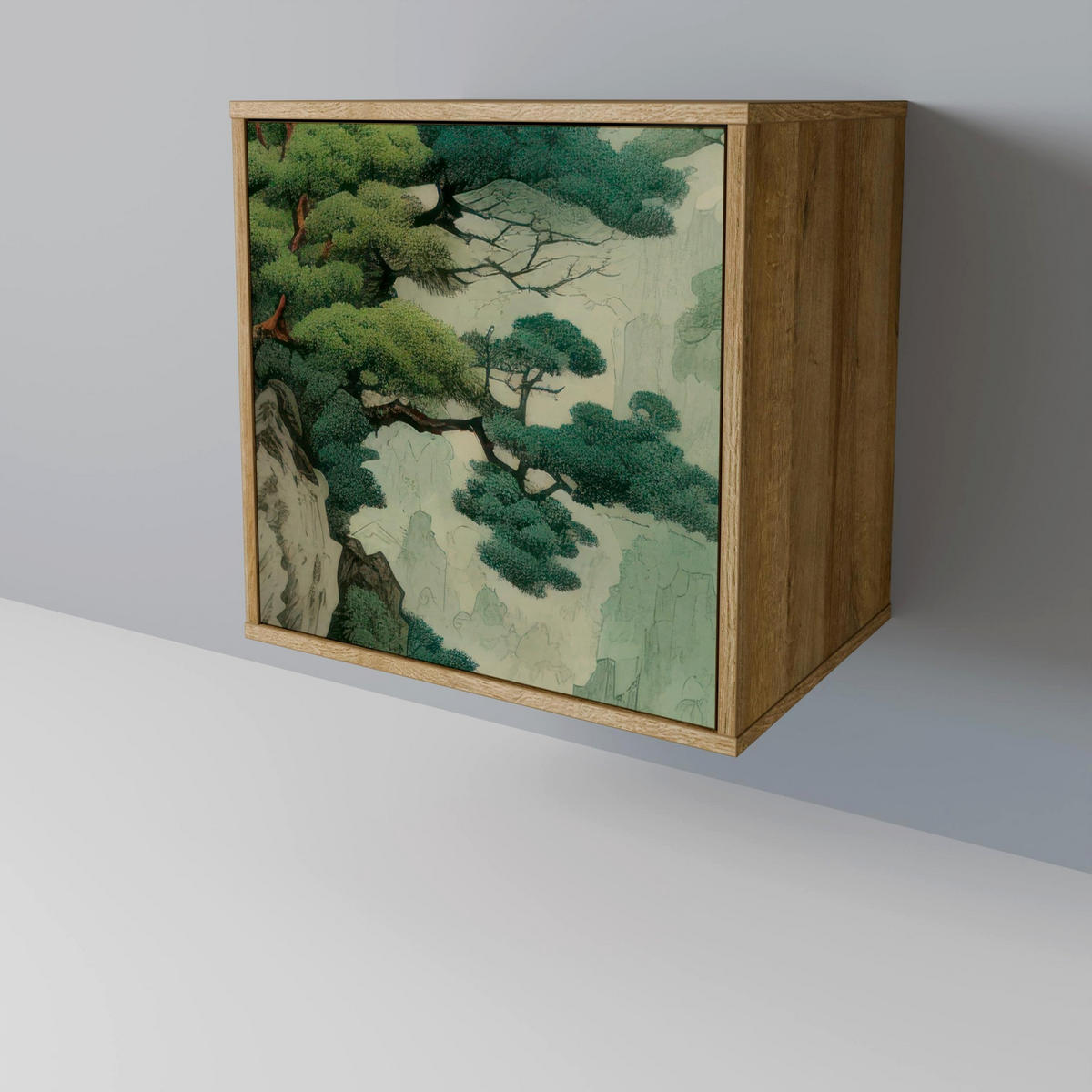 SIDEBOARD VERDURE ABYSS, Eichefarben, 57,5x42x72,5 cm, Schwarze Metallfüße - Eichefarben/Multicolor, Holzwerkstoff/Metall (57.5/72.5/42cm) - SpaceRebels