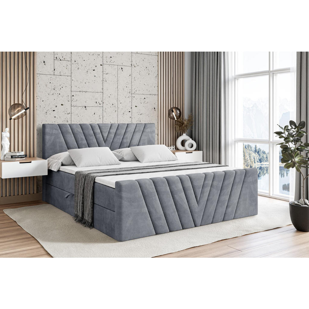 Thumbnail - Altdecor Boxbett, Grau, Holzwerkstoff, Höhe ca. 20 cm, 180x200 cm, Schlafzimmer, Betten, Boxspringbetten