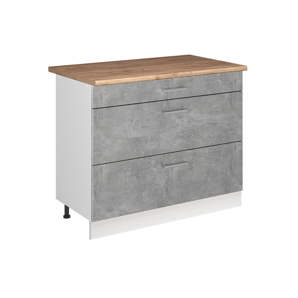 SPODNÍ SKŘÍŇKA KUCHYŇSKÉ LINKY R-Line, Beton/Bílá, 100 cm pracovná doska Dub Goldkraft - bílá/šedá, kompozitní dřevo (100/81.6/60cm) - Vicco