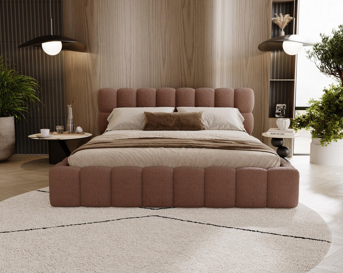 POLSTERBETT ALMA 140 x 200 cm, Bubble, Bouclé, braun - Braun, Textil (140/200cm) - Labett