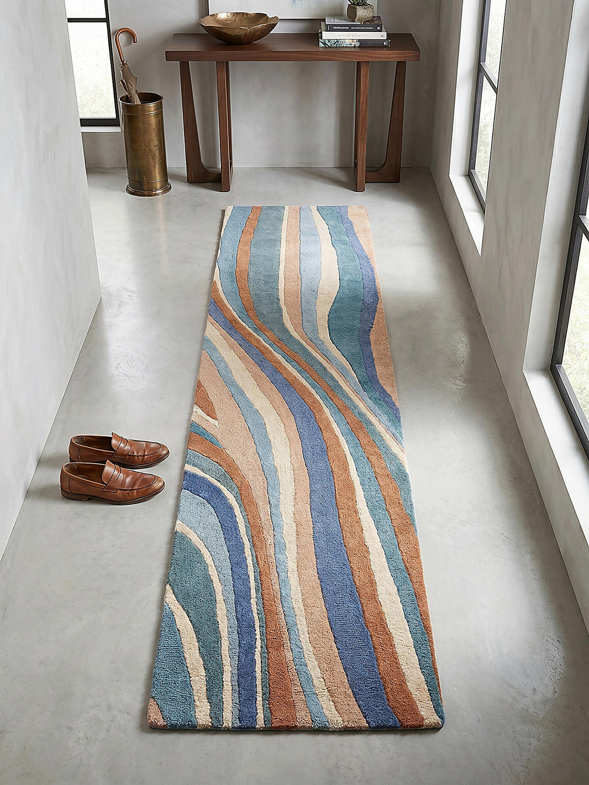 WOLLTEPPICH DERWENT, abstrakt, Blau-Bunt, 60 x 230 cm - Multicolor, Textil (230/60cm) - KADIMA DESIGN