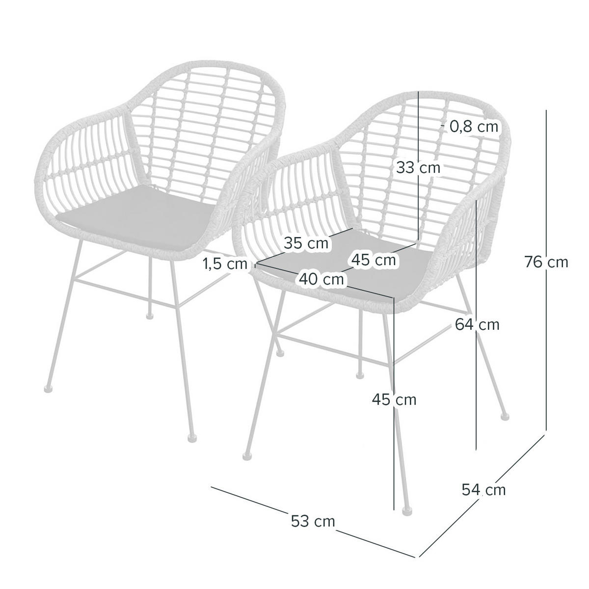 GARTENSTUHL - 2er-Set - Polyrattan / Stahl - Schwarz, Textil/Metall (53/76/54cm) - home24