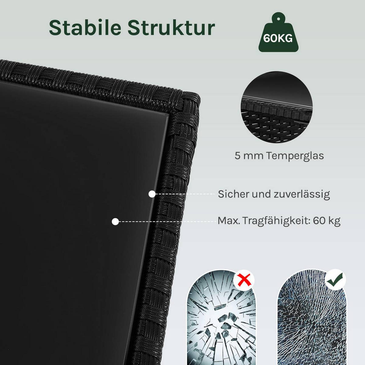 GARTENTISCH mit offenem Fach, Schwarz - Schwarz, Glas/Kunststoff (45/45/40cm) - Woltu