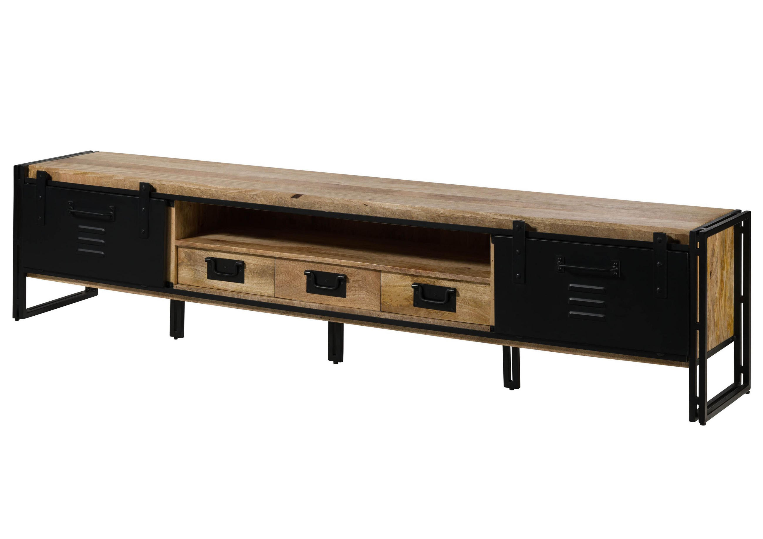 TV-BOARD Mango 260x45x55 natur klar lackiert / Metall schwarz BLACKBURN #553 - Naturfarben, Holz (45/55/260cm) - Massivmoebel24