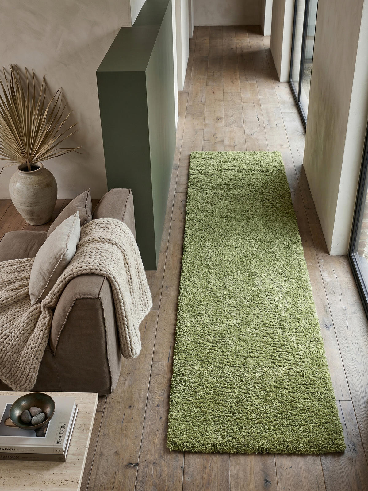 TEPPICH Hochflor Shaggy Einfarbig Weich Flauschig Waschbar Läufer Grün 80x250 cm – RHEIN - Grün, Textil (250/80cm) - KADIMA DESIGN