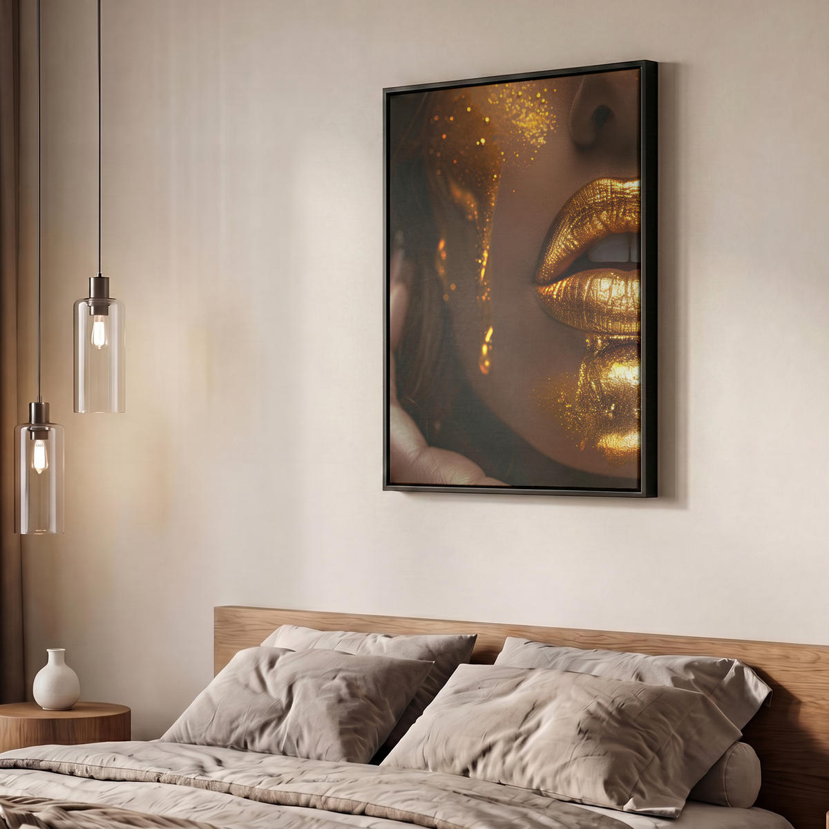 LEINWAND Bilder mit Rahmen - Frau - Gold - Luxus - Porträt - 50x70 - Goldfarben, Textil (50/70cm) - MuchoWow