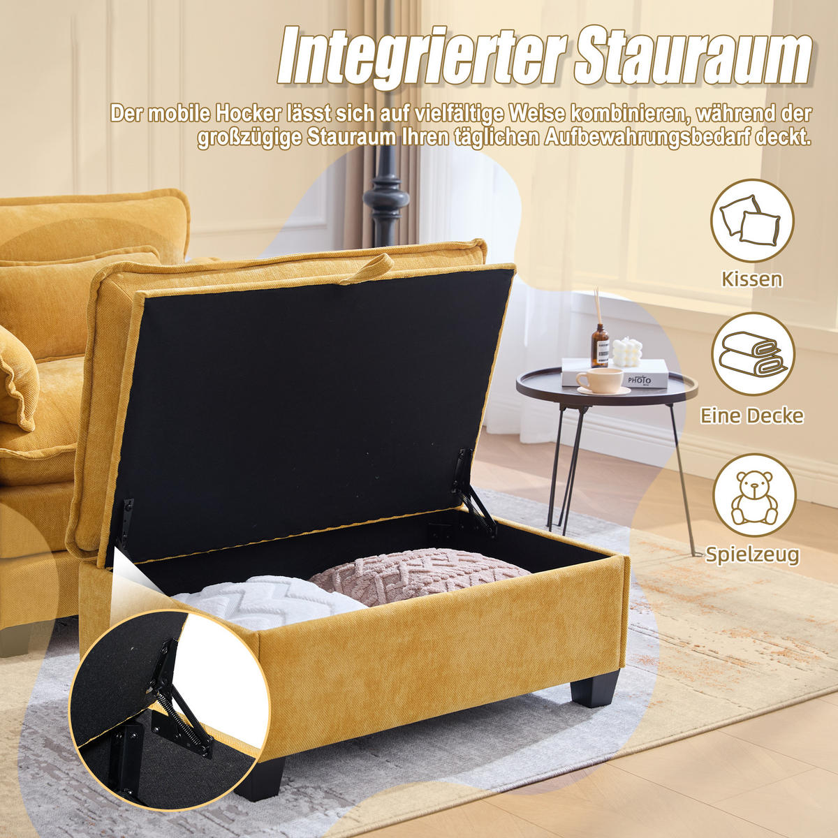 LOUNGESESSEL mit Hocker und Stauraum in Samt, 103 / 85 / 91 cm - Gelb, Textil (85/91/103cm) - PARAFTA HOME