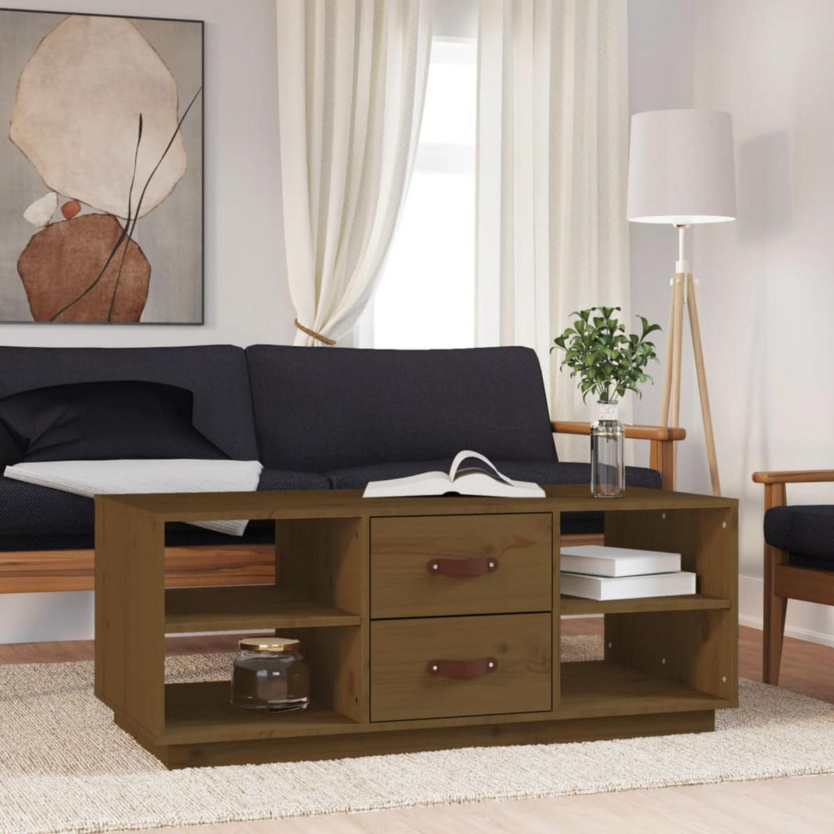 COUCHTISCH Honigbraun 100x50x41 cm Massivholz Kiefer - Braun, Holz (100/50/41cm) - furnicato