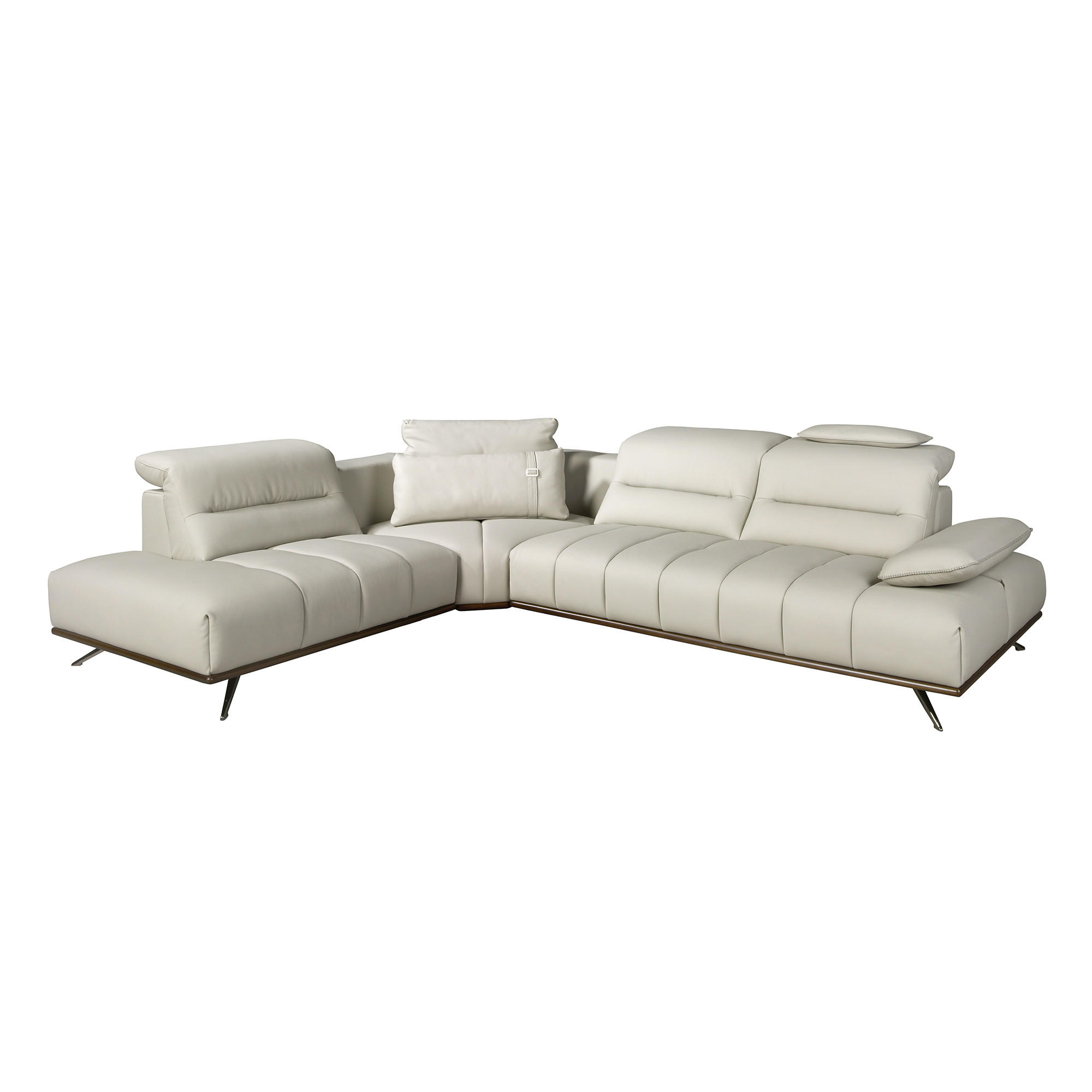 ECKSOFA Linksseitiges Ecksofa aus hellgrauem Leder 310/235/102 cm - Chromfarben/Hellgrau, Leder/Metall (310/235cm) - ANGEL CERDA