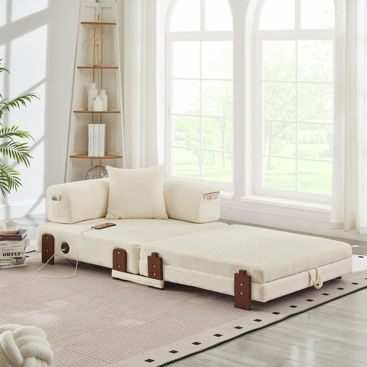 SCHLAFSESSEL 2-in-1 Schlaffunktion mit USB/Type-C, DE-42894, Beige - Beige, Holzwerkstoff (170/64/84cm) - ComfortXL