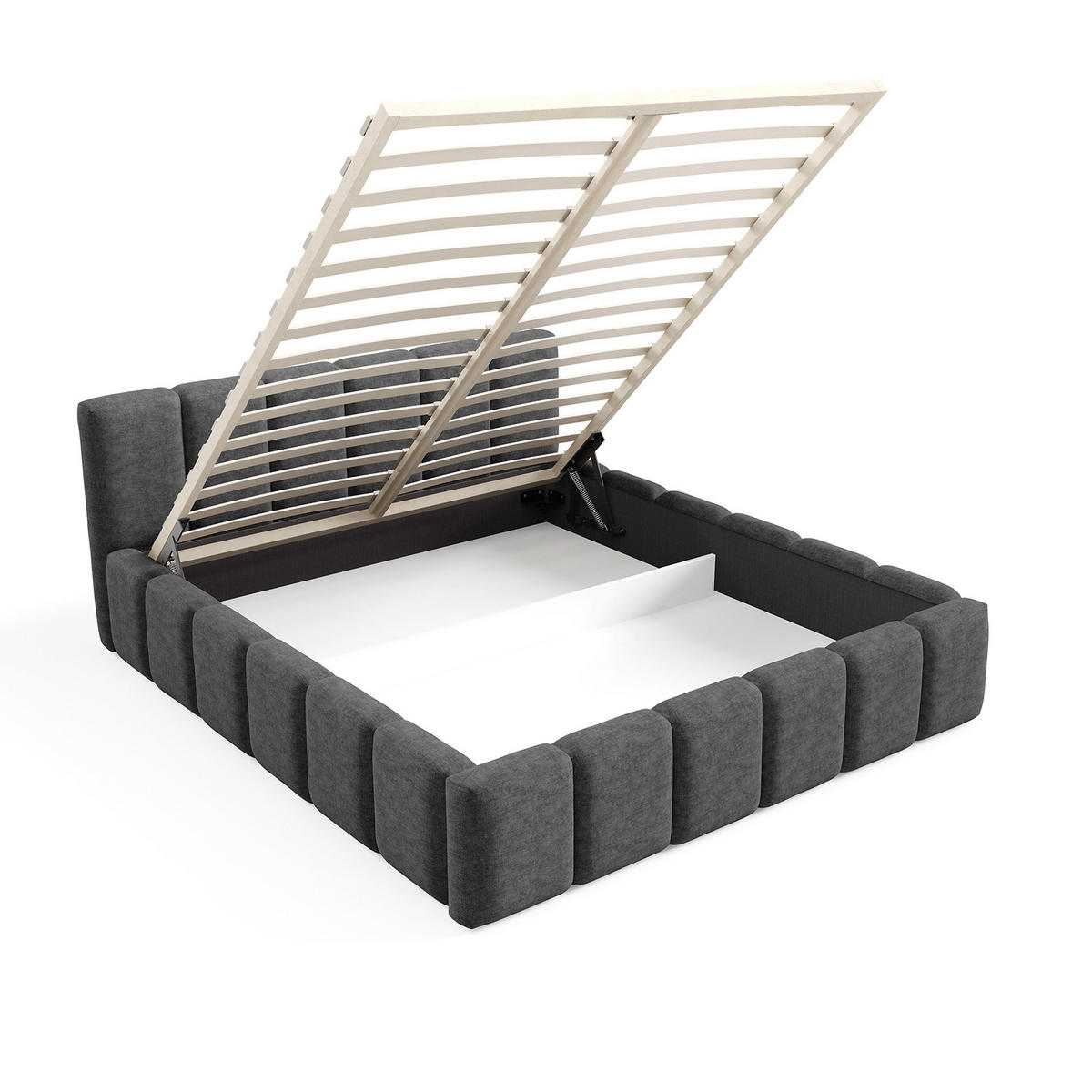 POLSTERBETT KALLA Medium 140x200 cm mit Bettkasten – PERFECT HARMONY 90 - Dunkelgrau, Holz (140/200cm) - Dekori_Interiors