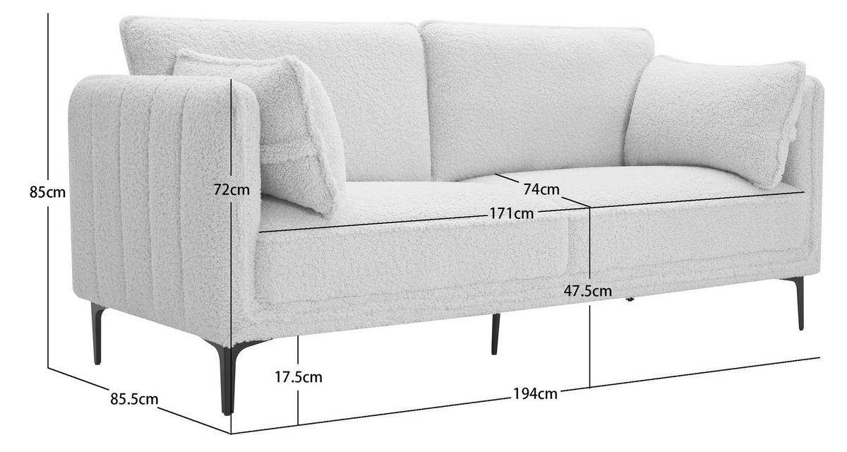 SOFA Wolle Weiß - Weiß, Textil (195/86/85cm) - Nordlys