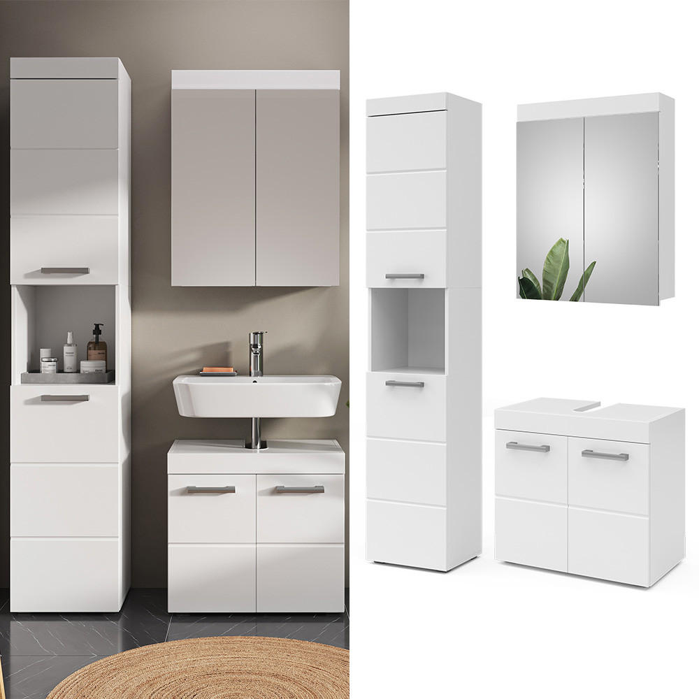 BADMÖBEL-SET Luna Weiß 3 Teile, mit Hochschrank - Weiß, Holzwerkstoff (60/56/34cm) - Vicco