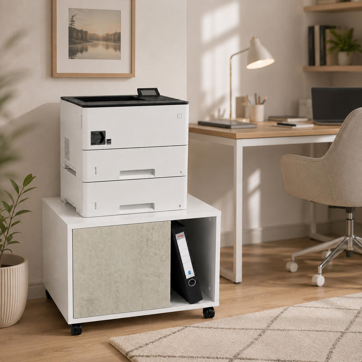 DRUCKERSCHRANK Amira Beton Oxid 43/57/52 cm - Hellgrau, Holzwerkstoff (57.5/43.5/52cm) - SIMPLYFURN