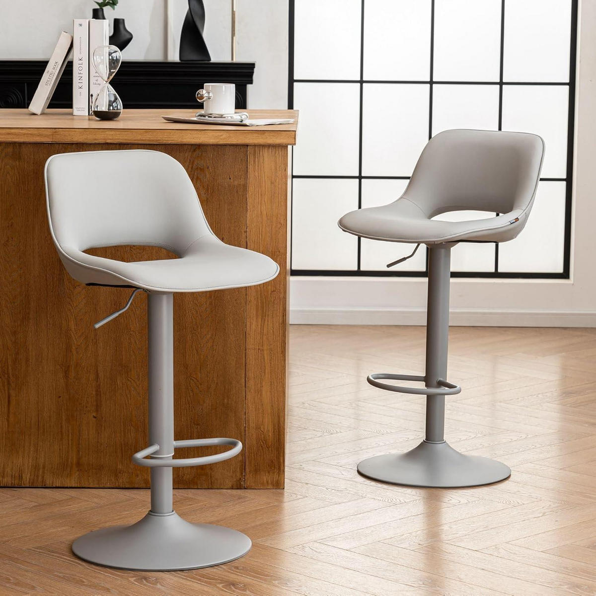 BARHOCKER 2er Set Grau Höhenverstellbar Drehstuhl - Grau, Kunststoff (49/80/44cm)