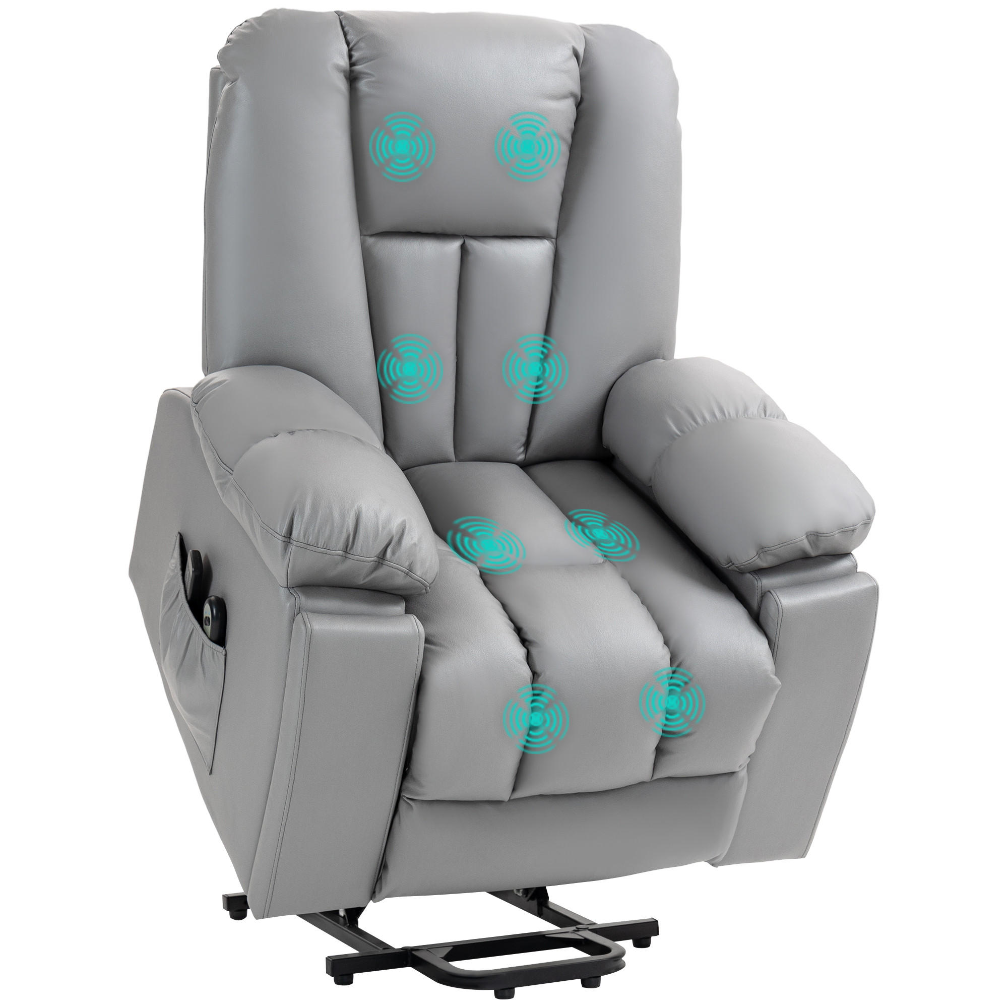 AUFSTEHSESSEL, 8 Massagepunkte, Fernbedienung, Mikrofaser, 94x96x106cm, Grau - Multicolor, Holzwerkstoff (94/106/96cm) - FORIOUS