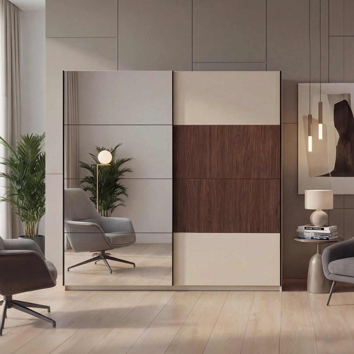 KLEIDERSCHRANK CORTINA - Beige/Braun, Holzwerkstoff (200/216/60cm) - Meblini