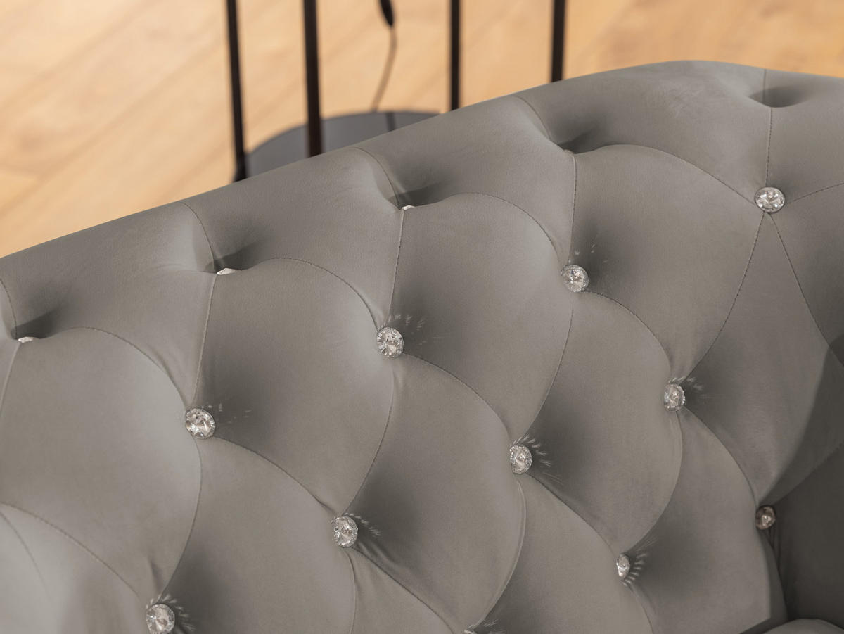 ECKSOFA mit Schlaffunktion Chesterfield Marineblau Samt mit Kristallsteppung und braunen Massivholzfüßen - Ottomane Links - Blau/Braun, Holz/Textil (264/210cm) - S-Style Möbel