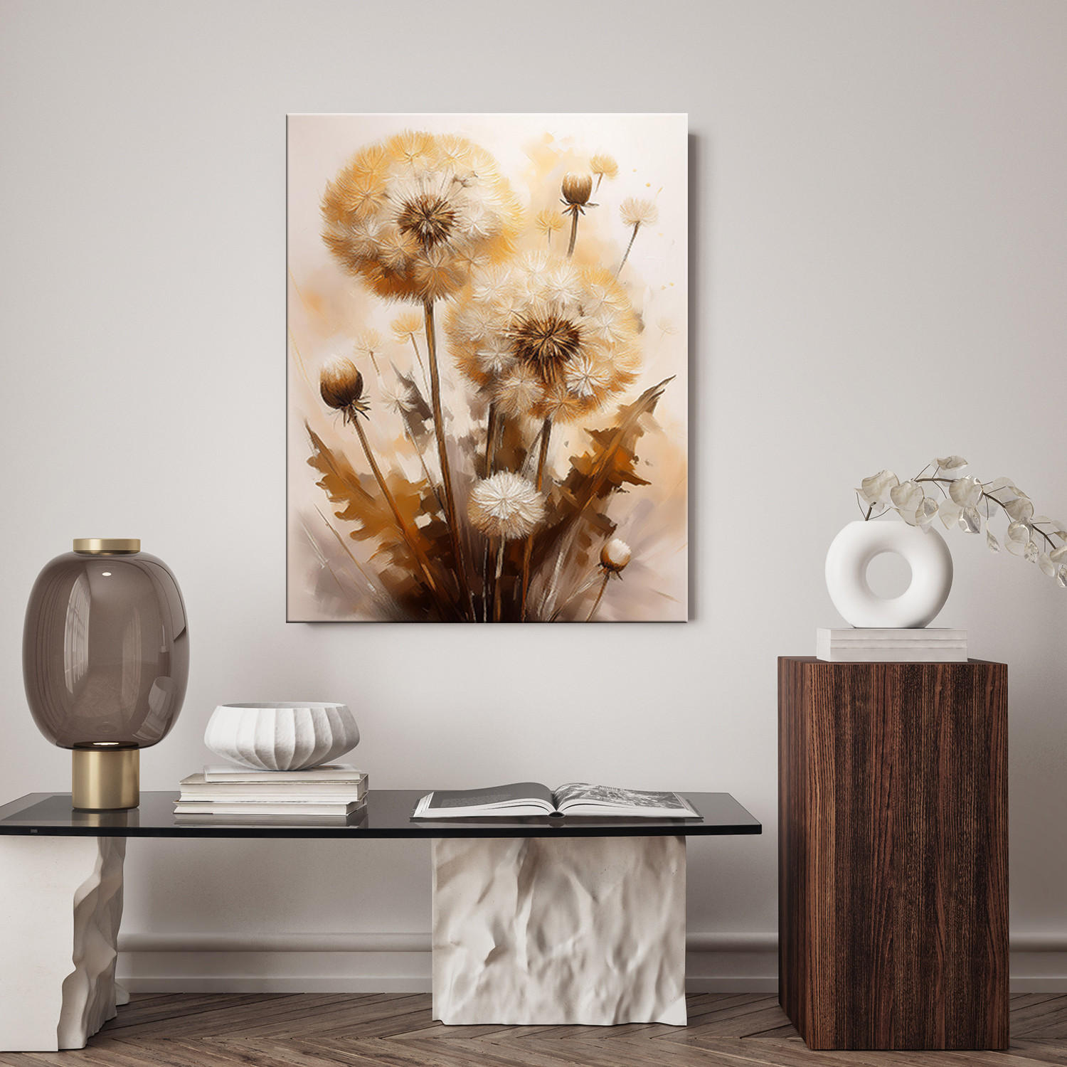 WANDBILD blühender löwenzahn in sepia - Beige, Textil (40/60cm) - Feeby