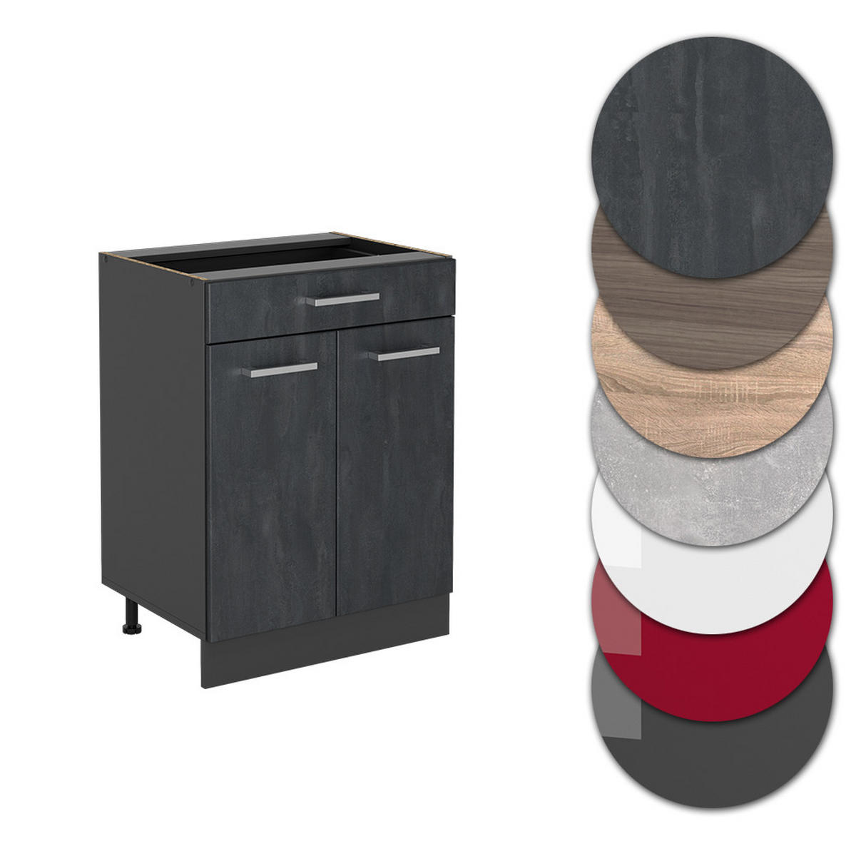 KÜCHENUNTERSCHRANK R-Line Weiß Landhaus 80 cm, AP Marmor - Anthrazit/Creme, Holzwerkstoff (60/81.6/60cm) - Vicco