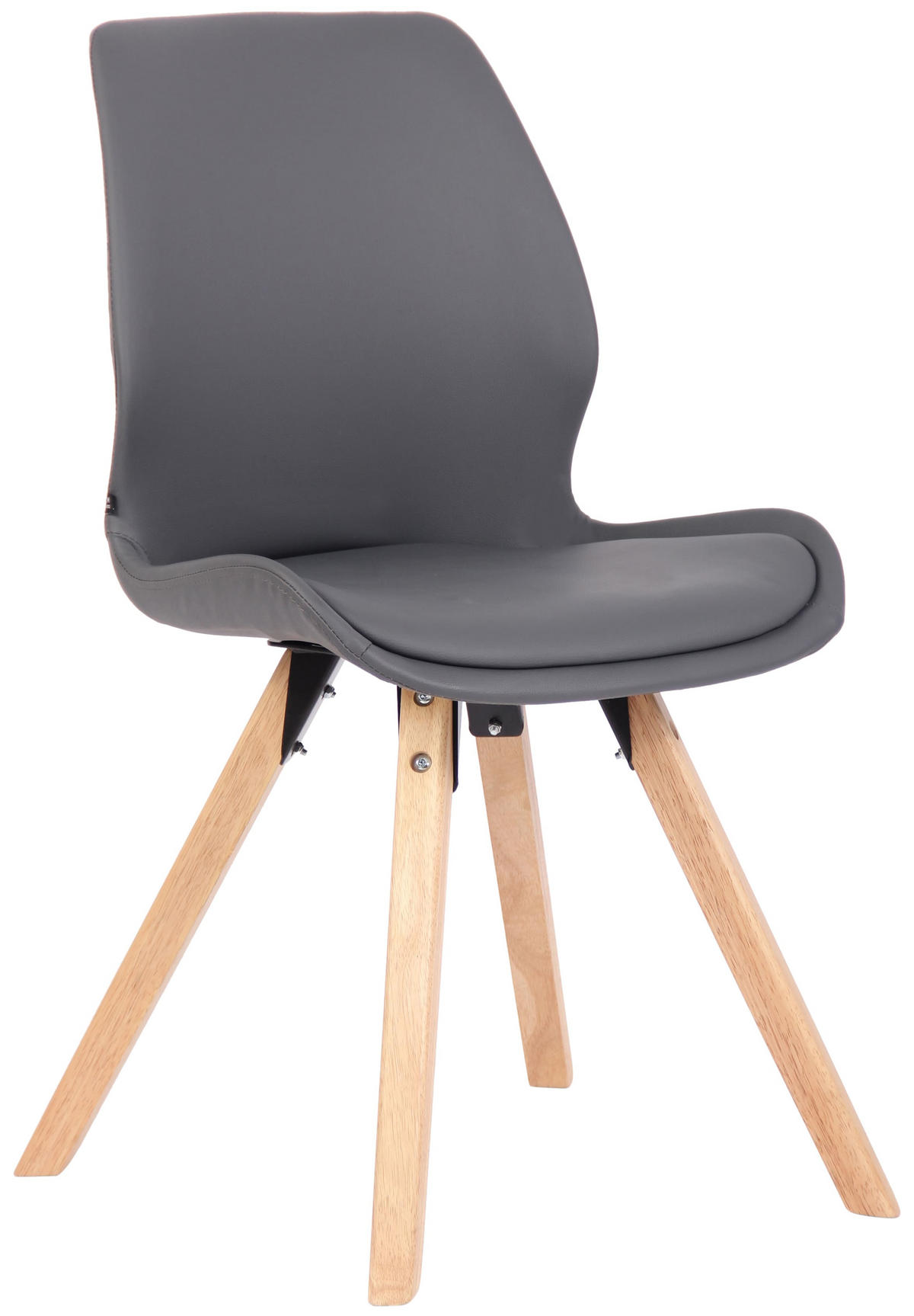 STUHL Lederlook grau - Eukalyptusholzfarben/Grau, Holz/Textil (49/87.5/58cm) - CLP
