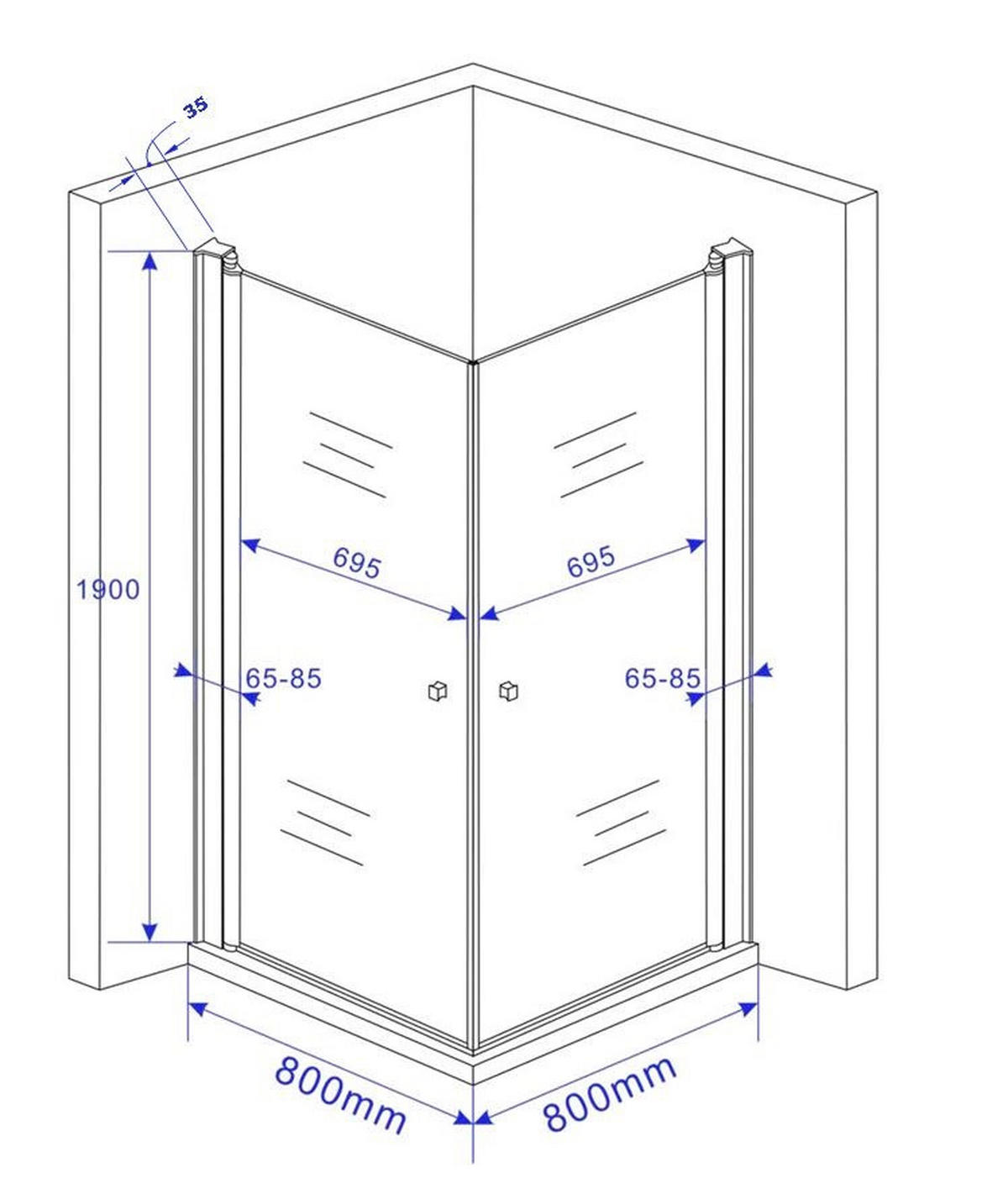DUSCHKABINE DETO Klar 80 x 80 x 190 cm 6 mm ESG - Klar, Glas (80/80/190cm) - Glasdeals