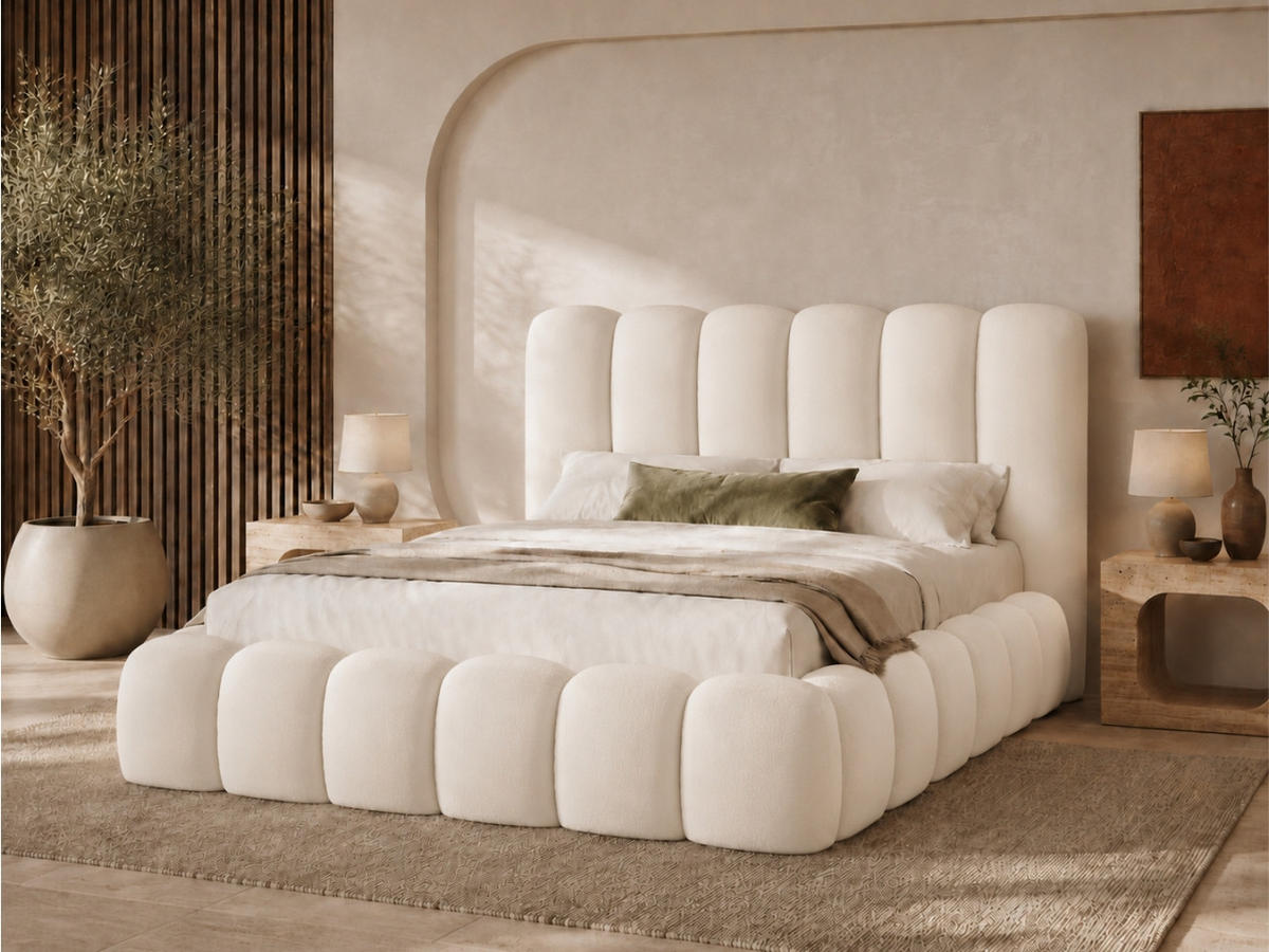 POLSTERBETT MELLOW 200x200 cm in Beige, gepolstertes Kopfteil, Lattenrost, Bettkasten, Velvet-Stoff - Beige, Holz/Textil (200/200cm) - EMLAR Home