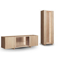 WOHNWAND Travertino 2-tlg Wildeiche Gebleicht 248 / 46 / 206cm mit Travertin Naturstein - Wildeiche/Eiche Bianco, Holz (248/206/46cm) - Feldmann-Wohnen