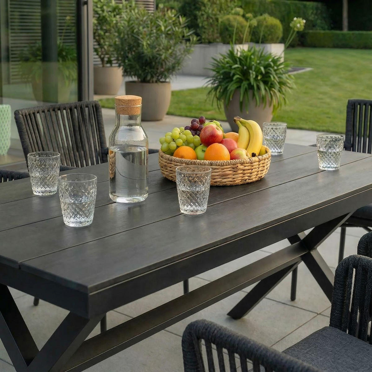 GARTENMÖBEL SET AFUERA 7ER SET GRAU/SCHWARZ - Schwarz/Grau, Metall - IDIMEX