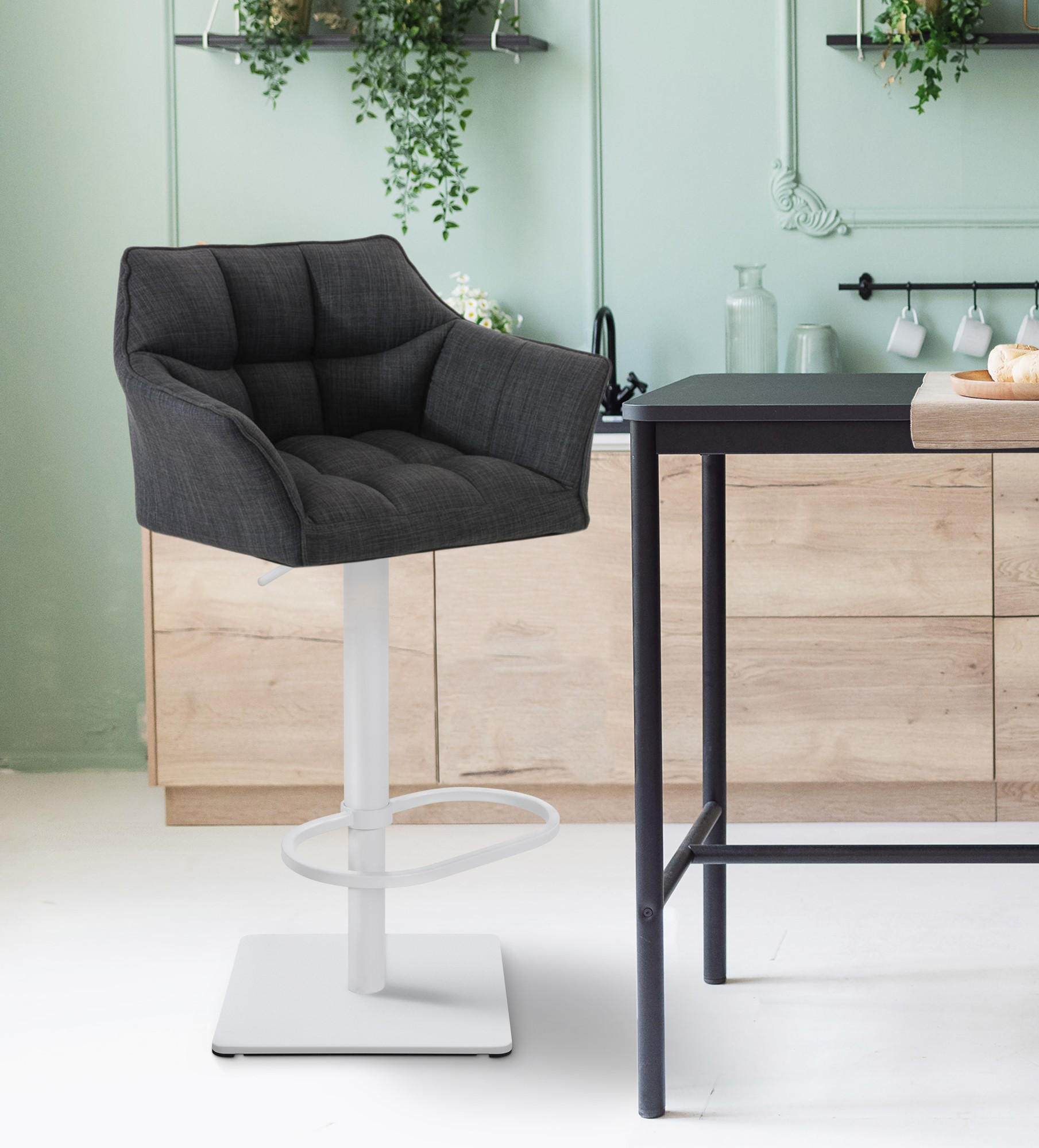 BARHOCKER Stoff Dunkelgrau - Dunkelgrau/Weiß, Textil/Metall (64/88/45cm) - CLP