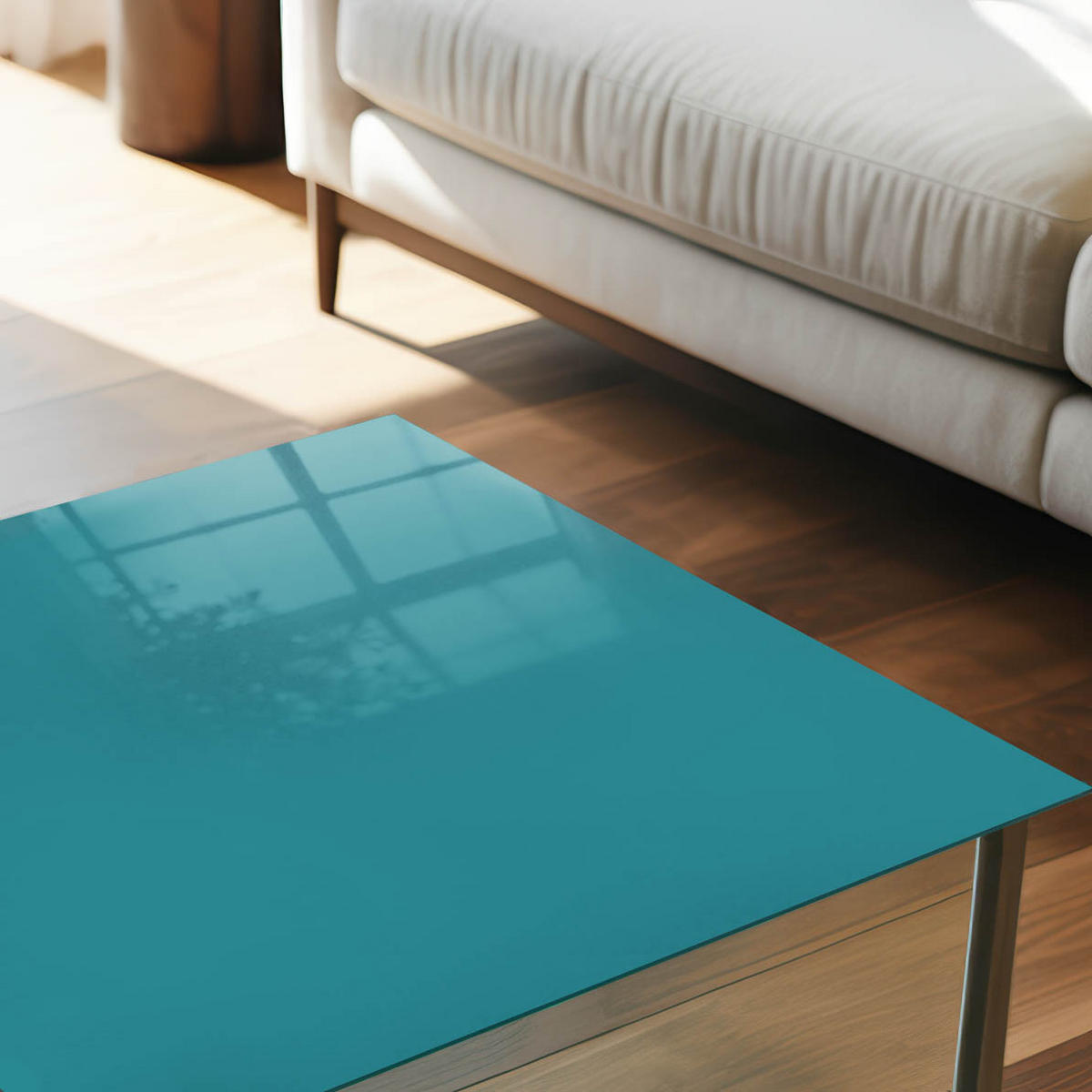 GLASPLATTE 80x60 cm – Kühles Türkis - Gelb, Glas (0.4/80/60cm) - ArtPrintCave