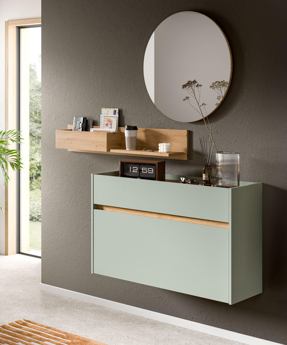 WANDSPIEGEL in Artisan Eiche rund Flurspiegel Ø 70 cm, Borga - Eiche Artisan, Glas/Holzwerkstoff (70/70/6cm) - Inn.Furn